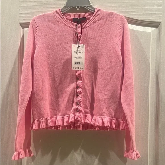 Zara Pink Ruffled Women's Sweater Size Medium New With Tag